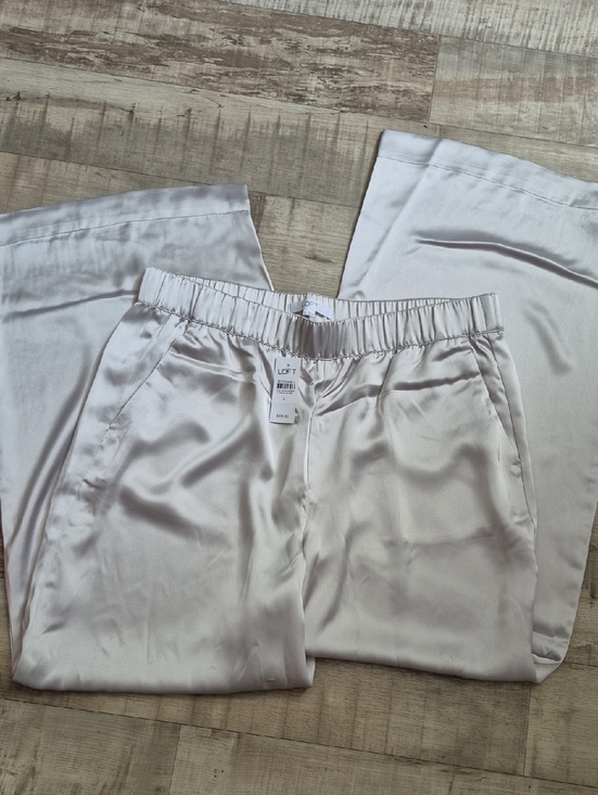 LOFT Pants - LOFT Wide-Leg Satin Pants in Light Cream